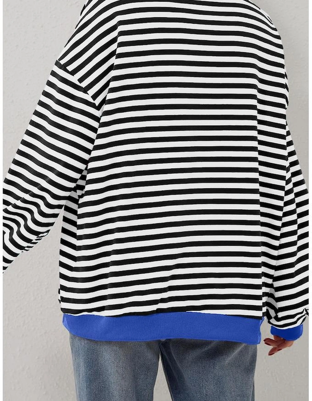 Black Stripe Oversized Contrast Trim Pullover Sweatshirt, 8 of 7
