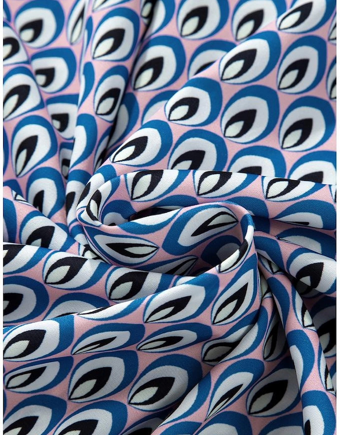 Sky Blue Abstract Print Shirred Cuff Buttoned Oversized Shirt