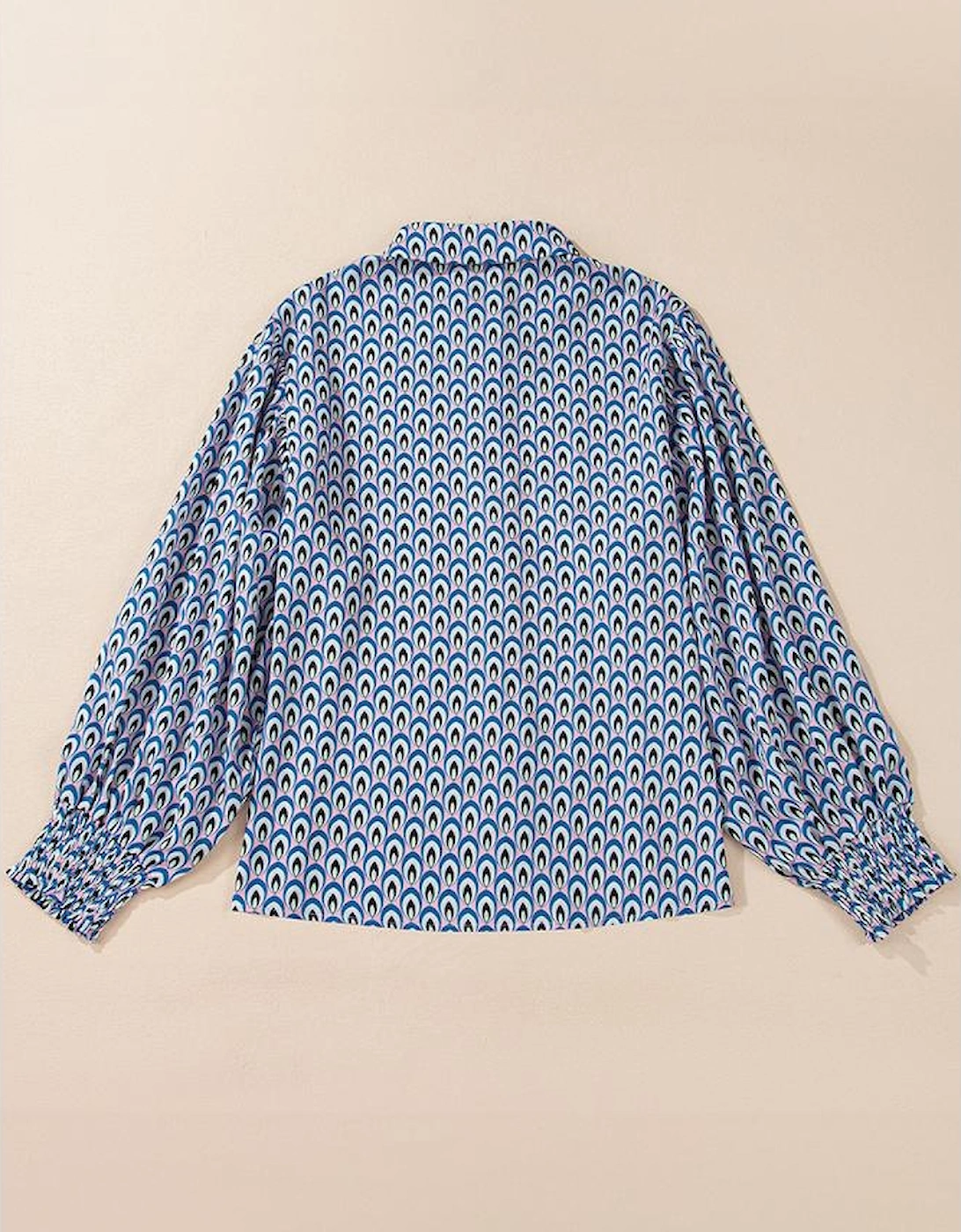 Sky Blue Abstract Print Shirred Cuff Buttoned Oversized Shirt