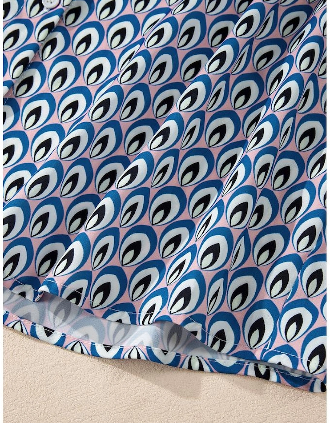 Sky Blue Abstract Print Shirred Cuff Buttoned Oversized Shirt