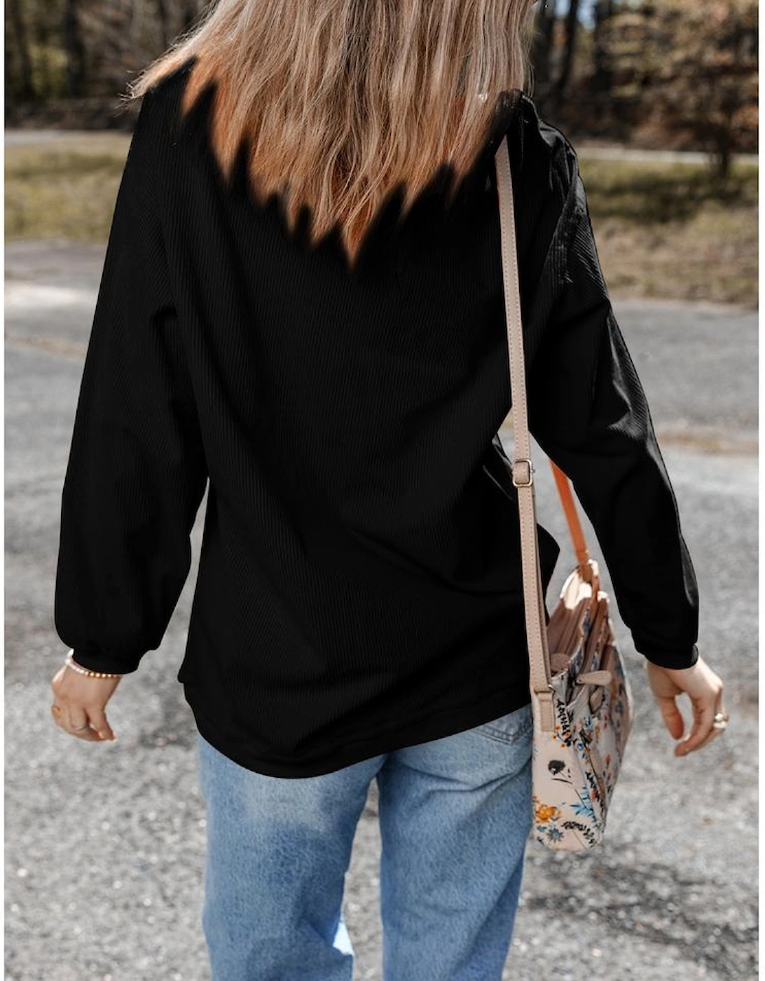 Black Rugby Game Day Embroidered Corduroy Sweatshirt