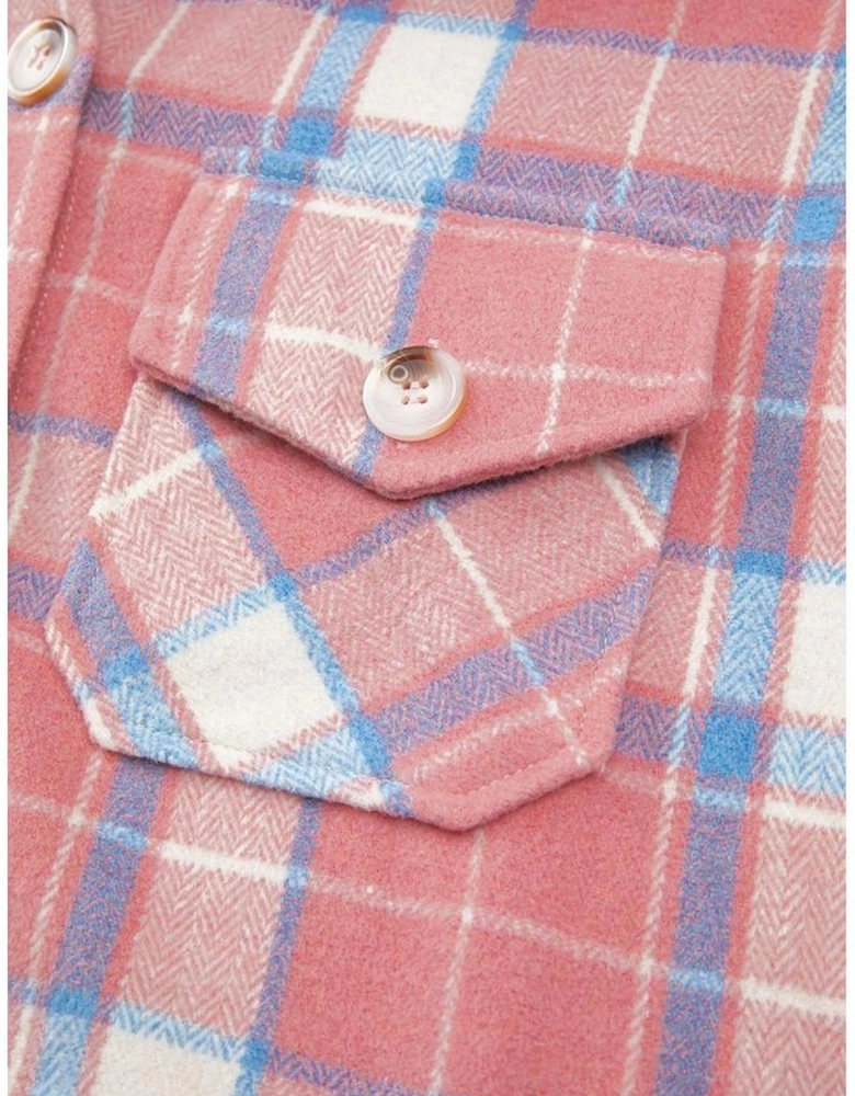 Pink Plaid Flap Pocket Button Up Shacket