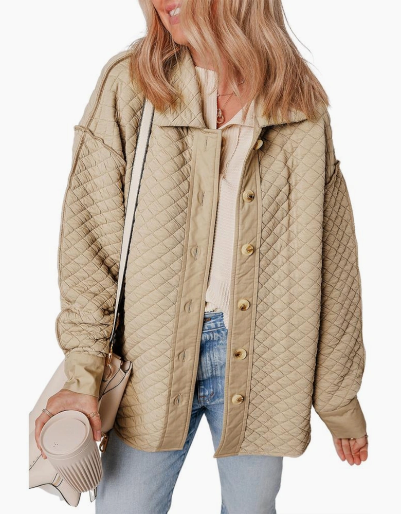 Jet Stream Solid Color Quilted Puffer Buttoned Shacket