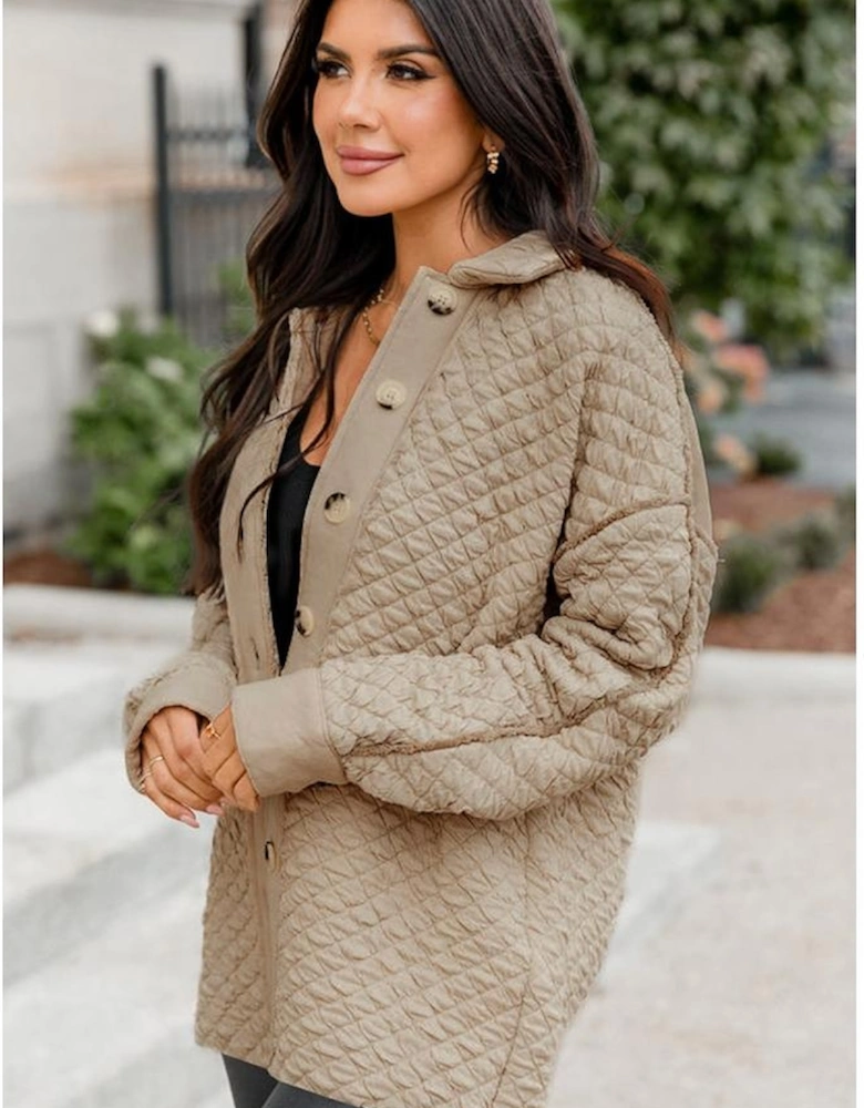 Jet Stream Solid Color Quilted Puffer Buttoned Shacket