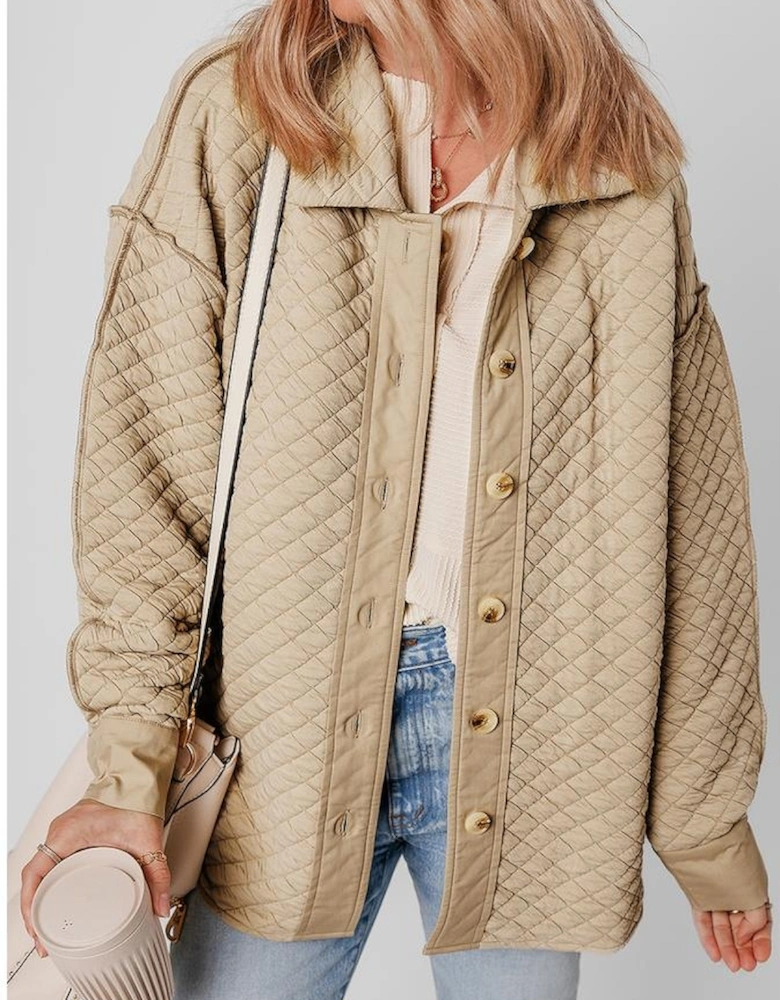 Jet Stream Solid Color Quilted Puffer Buttoned Shacket