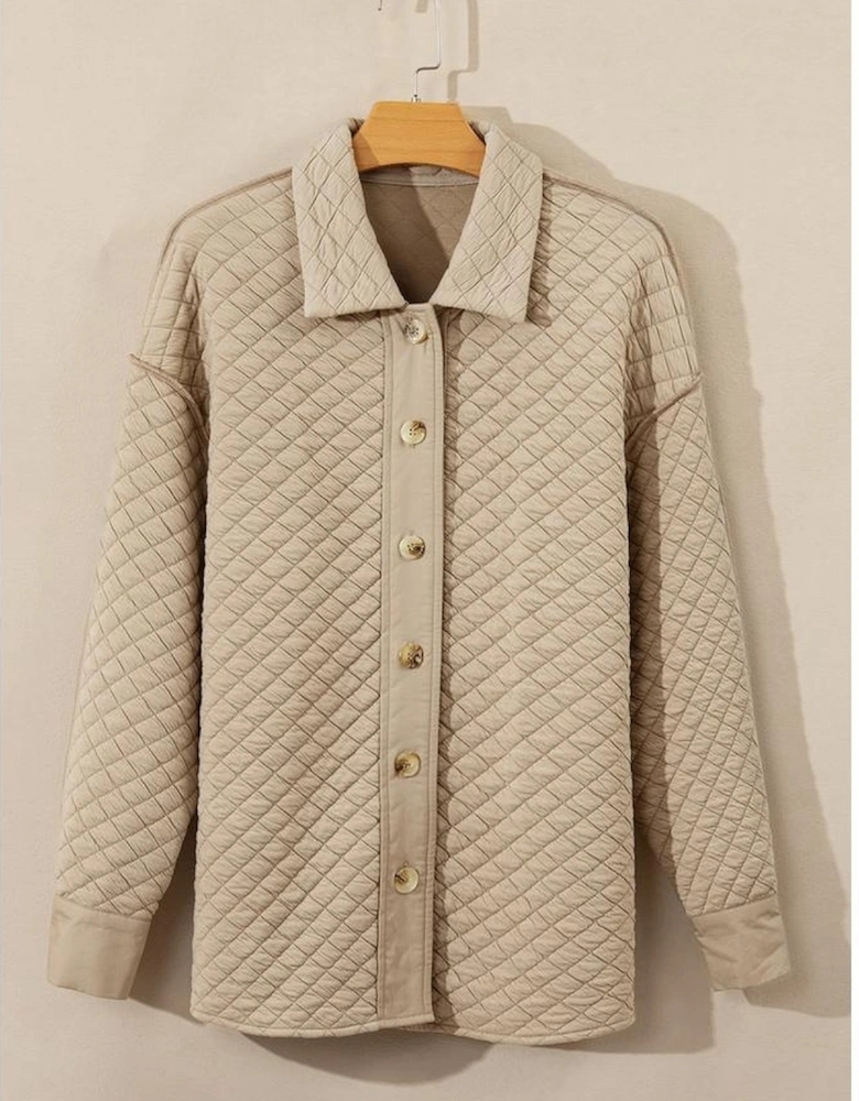 Jet Stream Solid Color Quilted Puffer Buttoned Shacket