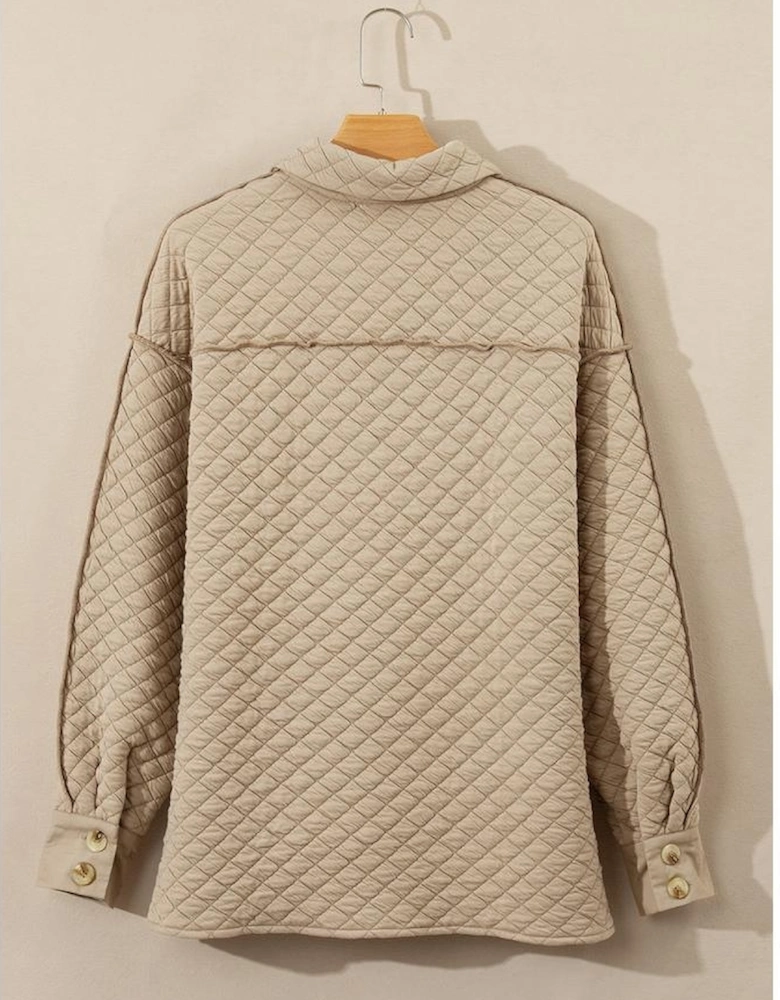 Jet Stream Solid Color Quilted Puffer Buttoned Shacket