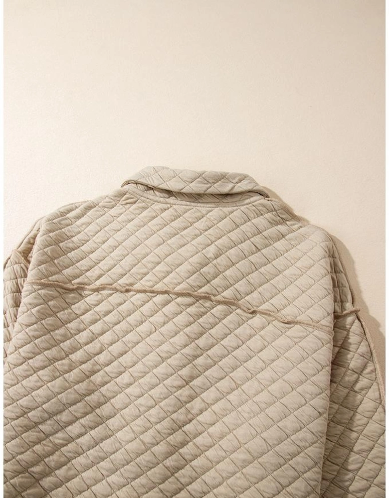 Jet Stream Solid Color Quilted Puffer Buttoned Shacket