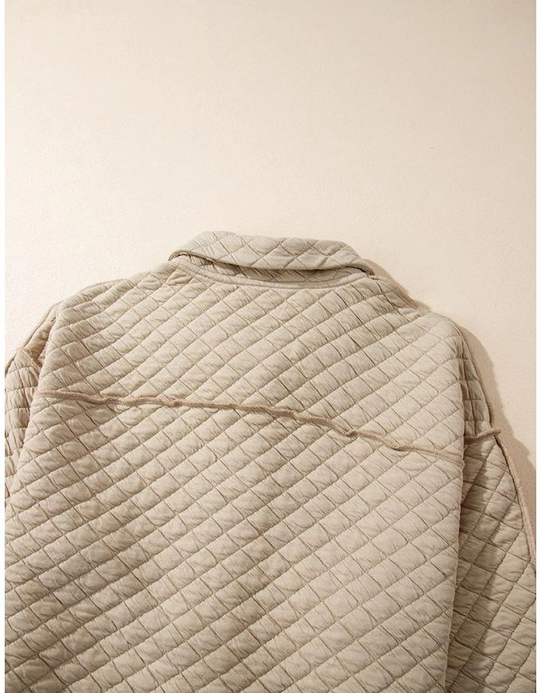 Jet Stream Solid Color Quilted Puffer Buttoned Shacket