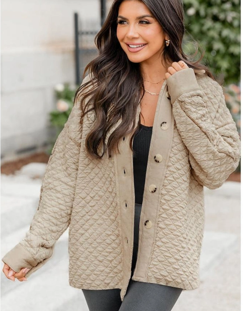 Jet Stream Solid Color Quilted Puffer Buttoned Shacket