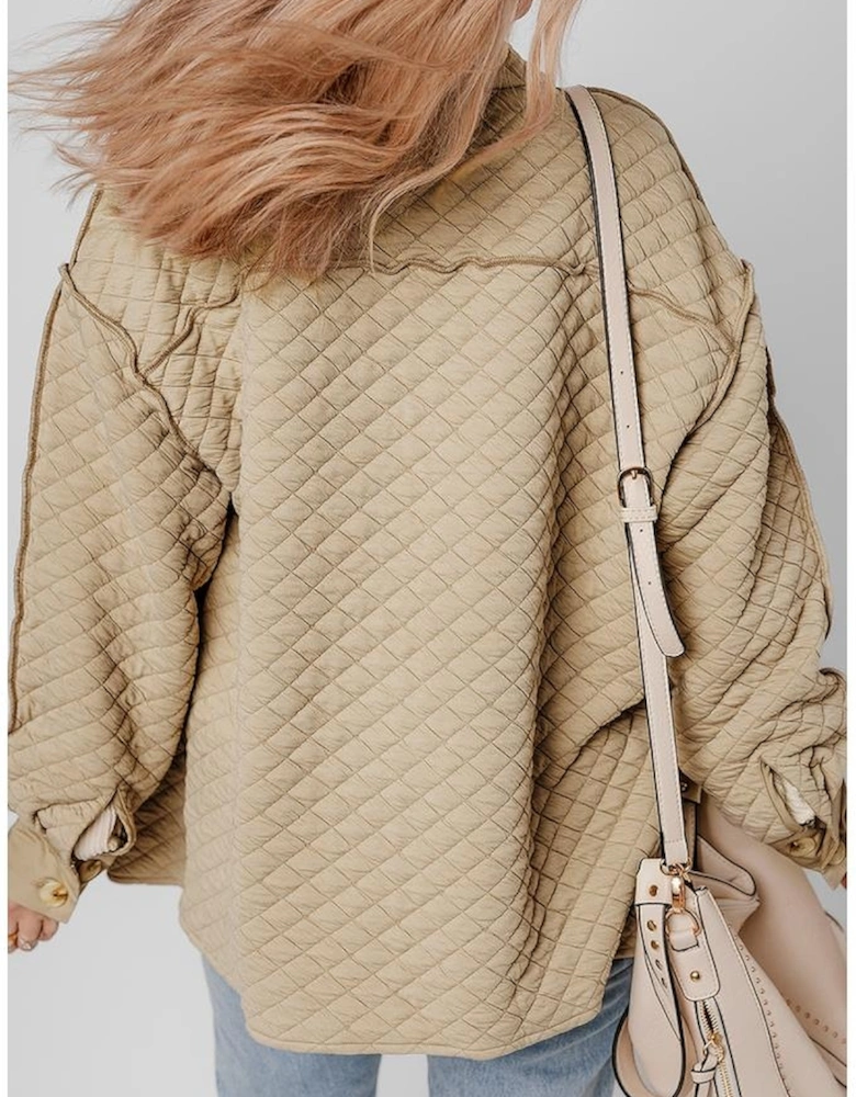 Jet Stream Solid Color Quilted Puffer Buttoned Shacket