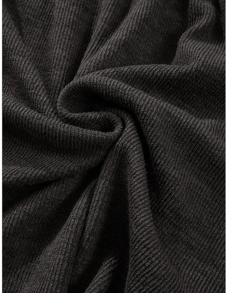 Laurel Green Mixed Textured Colorblock Patchwork Wide Sleeve Frayed High Low Hooded Top