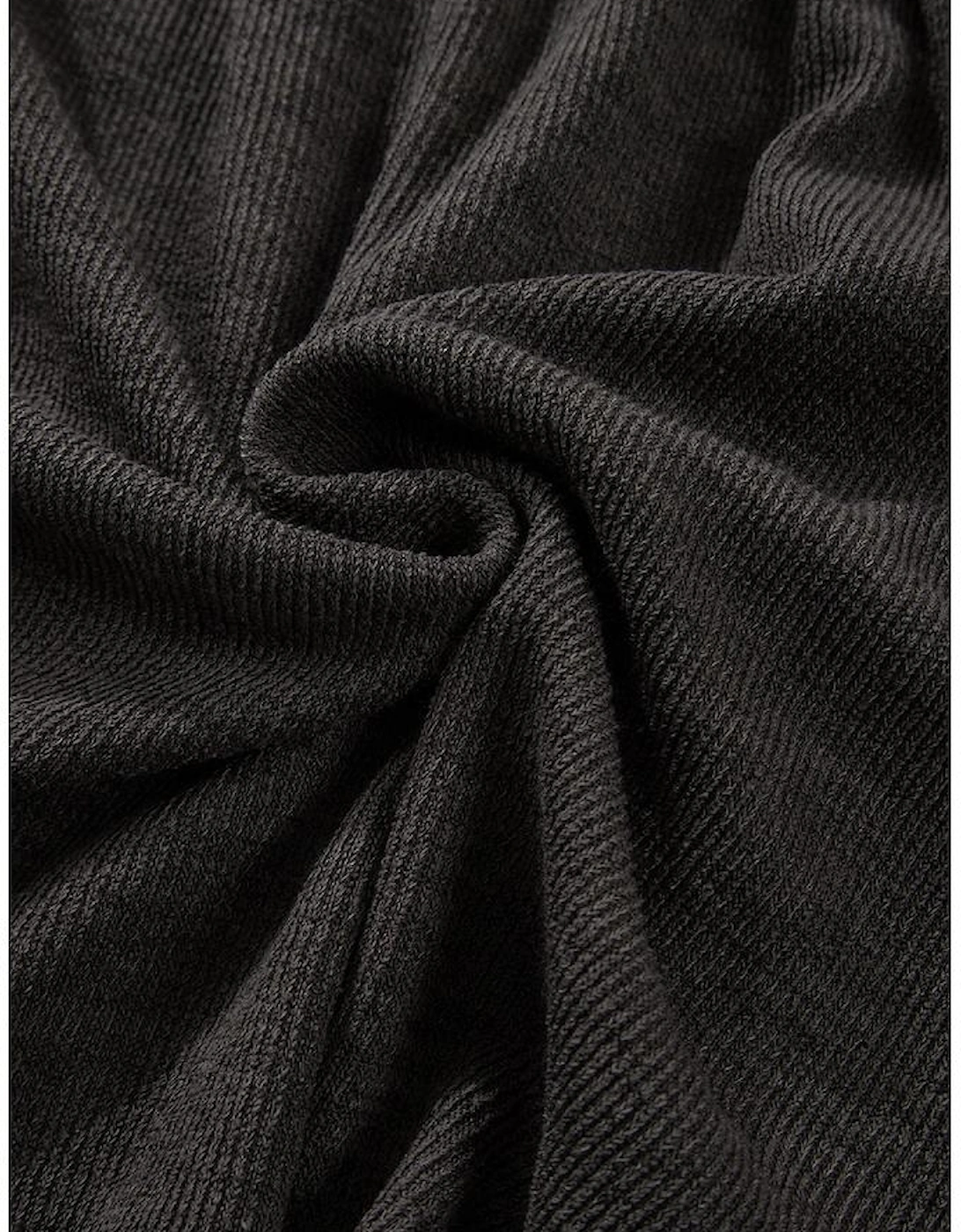 Laurel Green Mixed Textured Colorblock Patchwork Wide Sleeve Frayed High Low Hooded Top