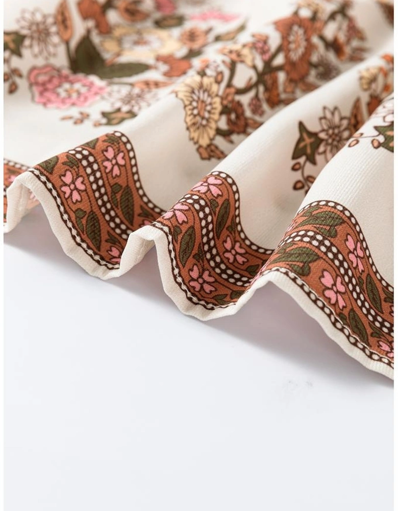 Yellow Floral Print Tie Neck Lantern Sleeve Blouse