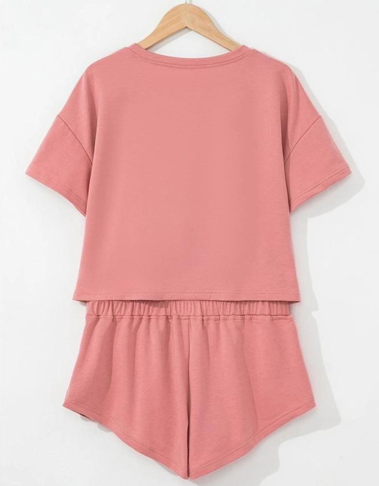 Blossom Bow Crawfish Print T Shirt and High Waist Ruffle Skorts Set