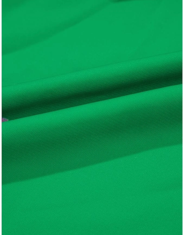 Green Floral Detail Tie Split Neck Short Sleeve Blouse