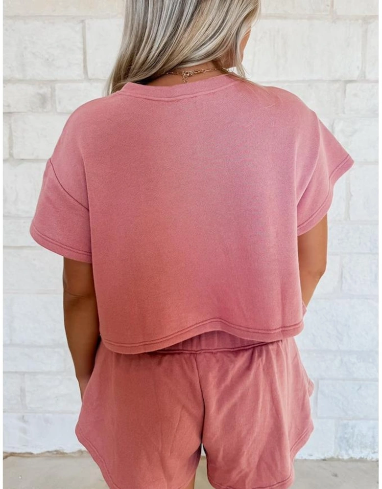 Blossom Bow Crawfish Print T Shirt and High Waist Ruffle Skorts Set