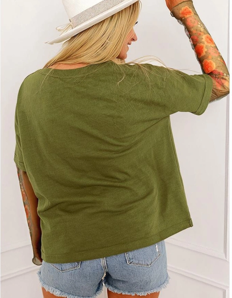 Fern Green Faux Two Piece Floral Long Sleeve Patchwork Tee