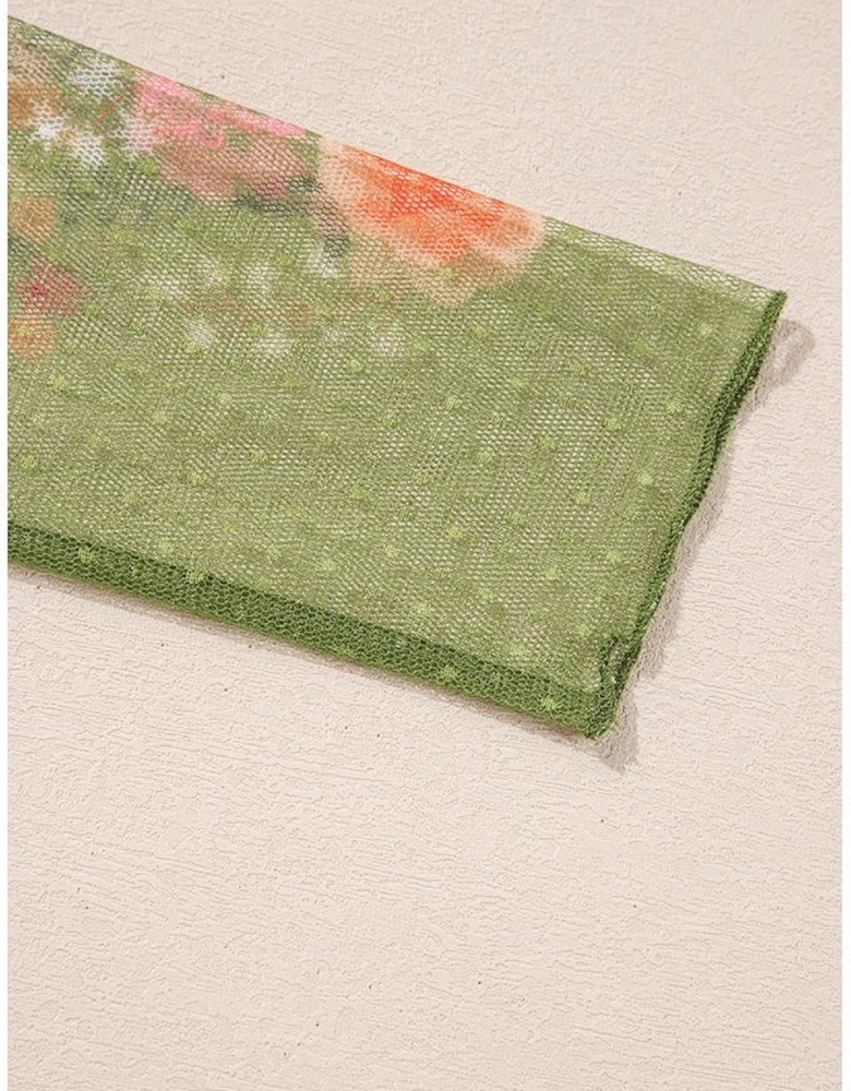 Fern Green Faux Two Piece Floral Long Sleeve Patchwork Tee