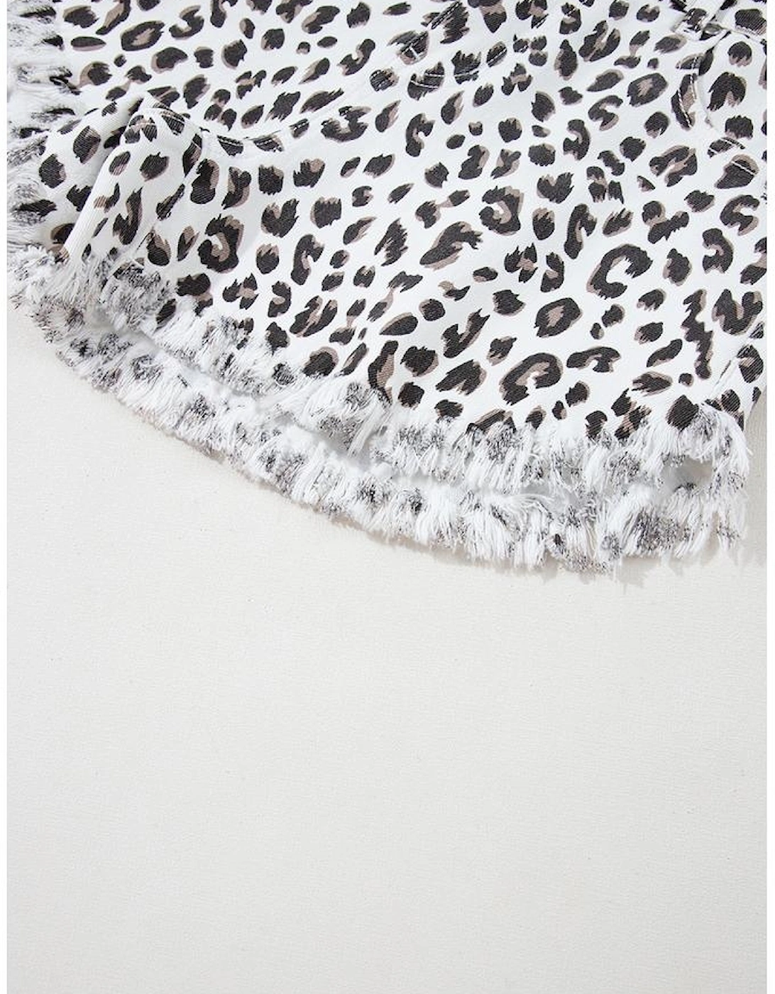 White Leopard Frayed Hem Denim Shorts