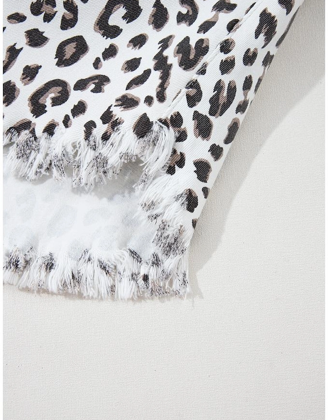 White Leopard Frayed Hem Denim Shorts