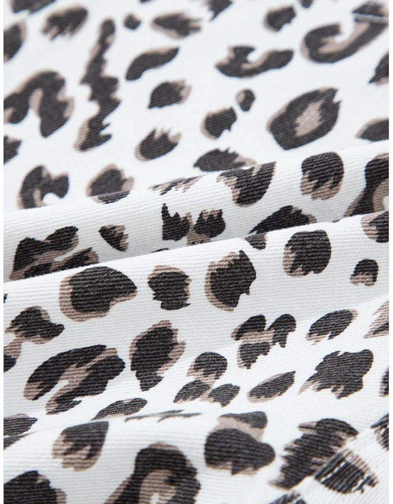 White Leopard Frayed Hem Denim Shorts