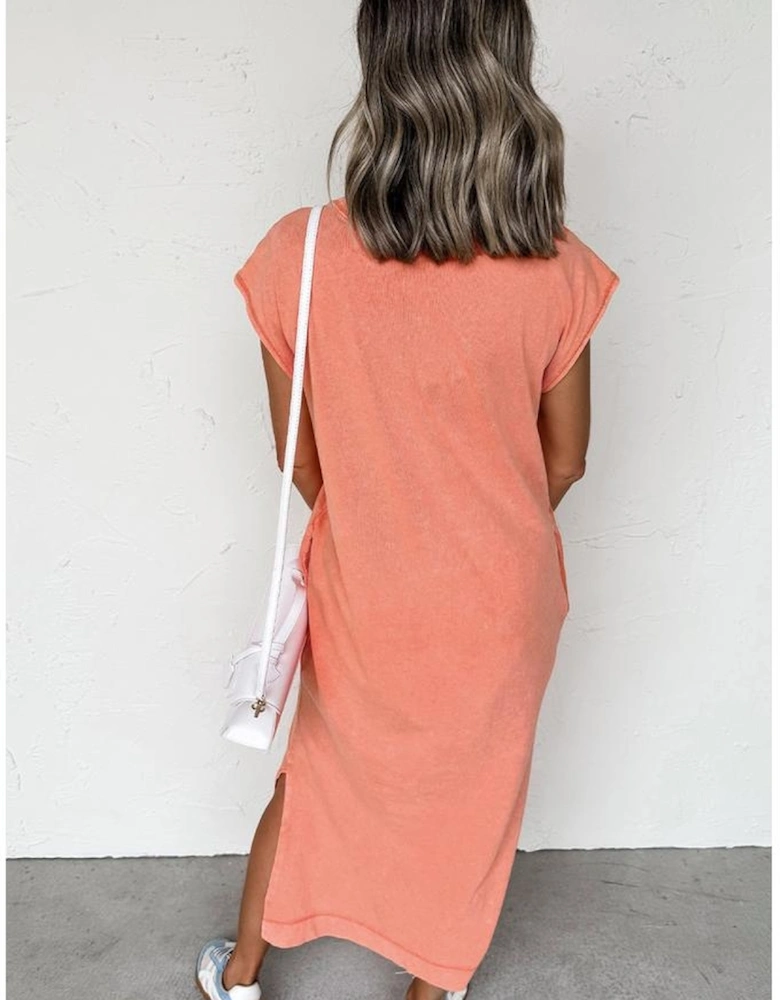 Carrot Mineral Wash Pocketed T-shirt Long Dress