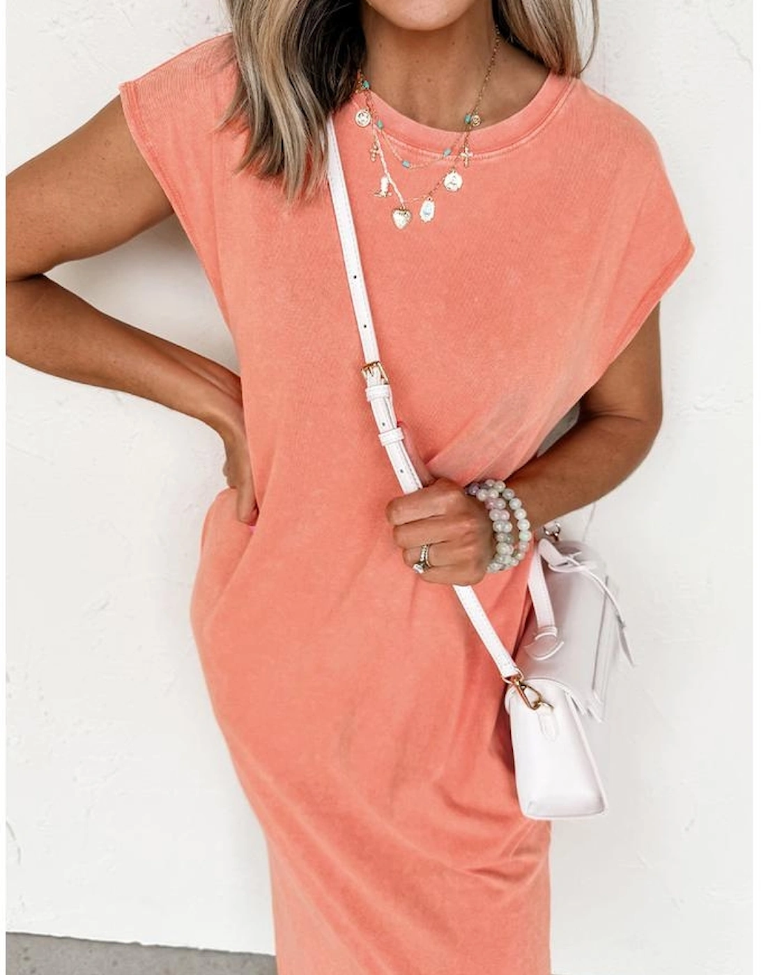 Carrot Mineral Wash Pocketed T-shirt Long Dress