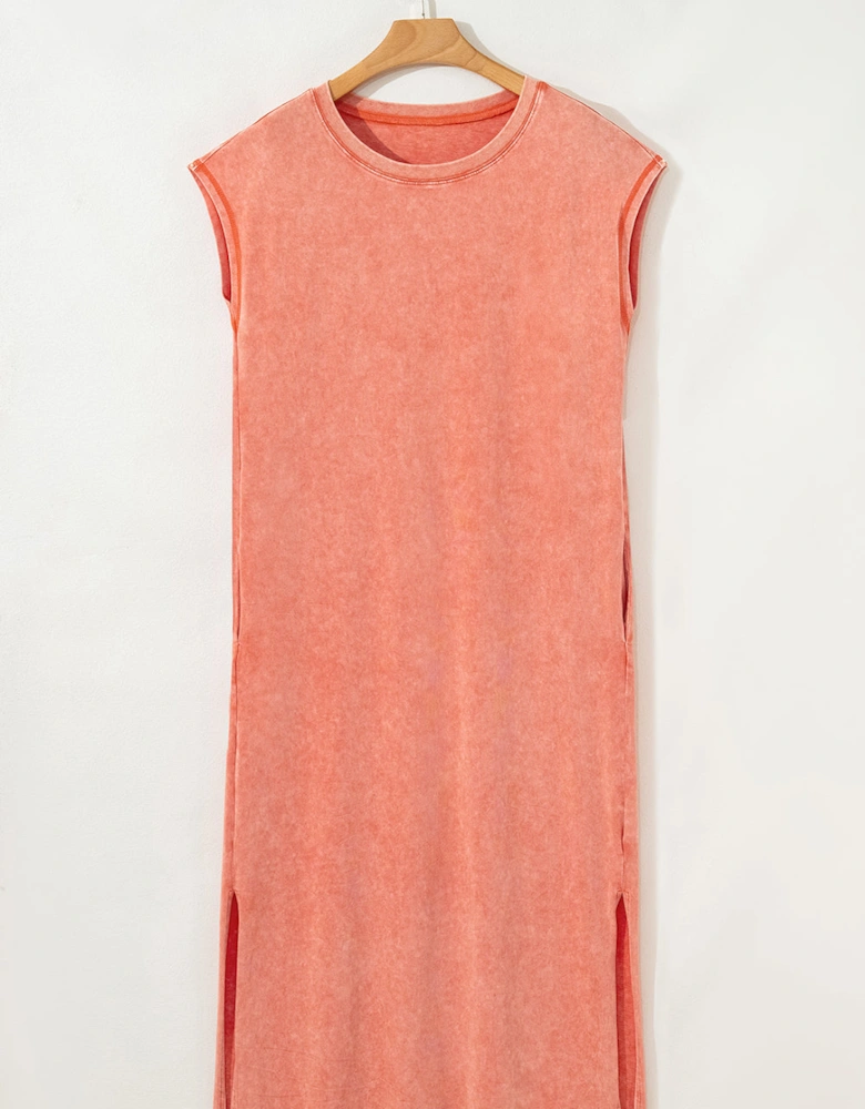 Carrot Mineral Wash Pocketed T-shirt Long Dress