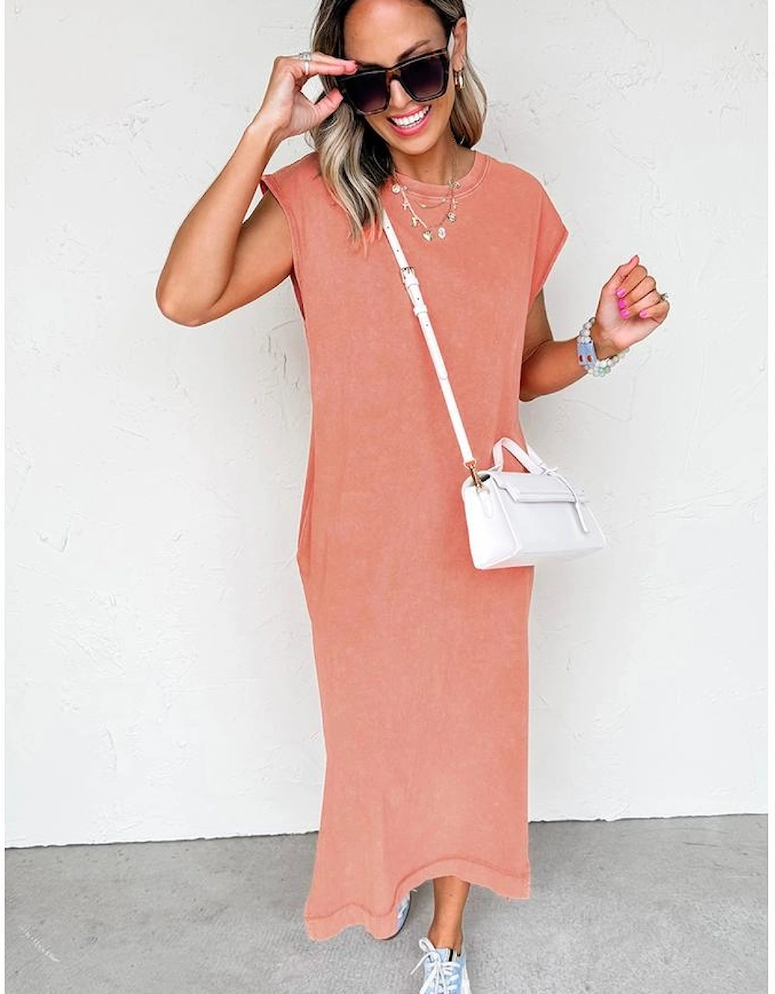 Carrot Mineral Wash Pocketed T-shirt Long Dress