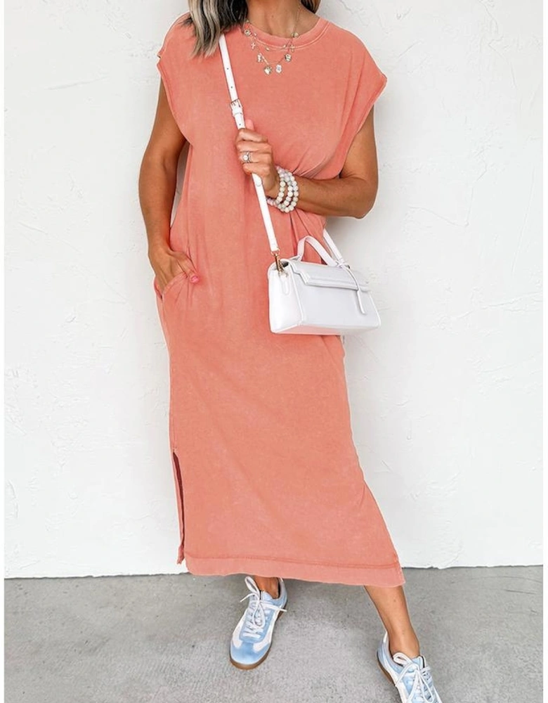 Carrot Mineral Wash Pocketed T-shirt Long Dress