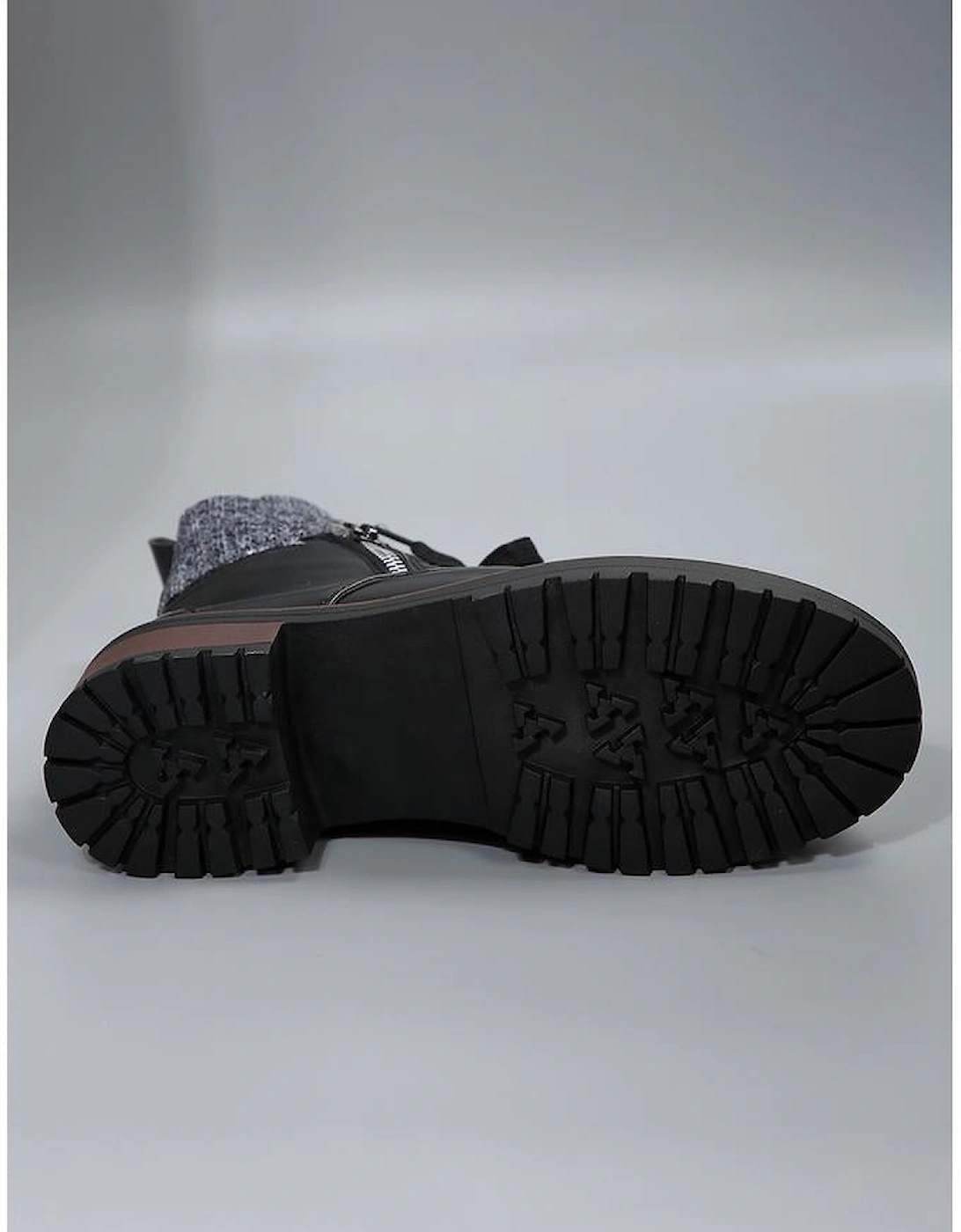 Black Knitted Patched Lace-up Heeled Ankle Boots