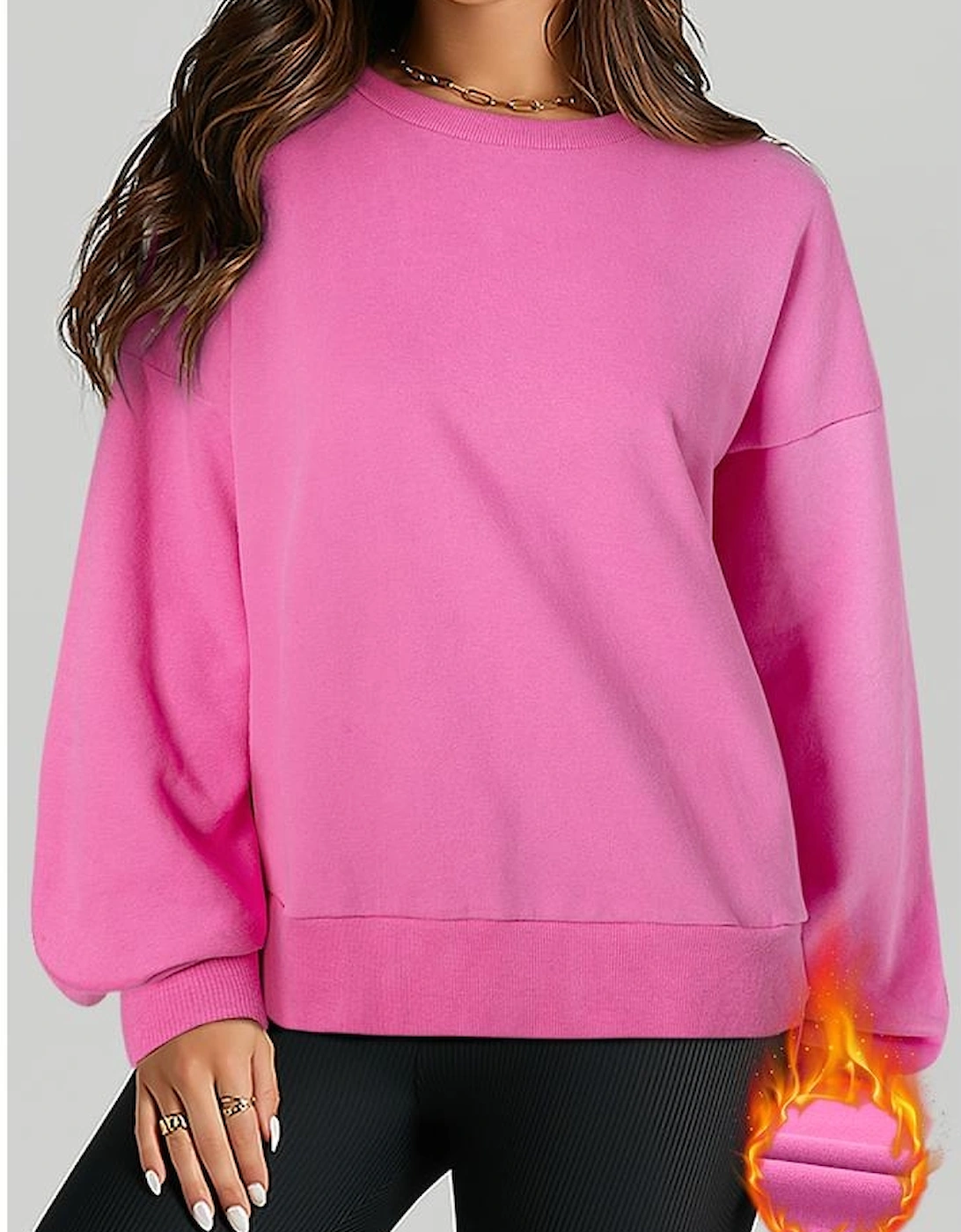 Bonbon Solid Fleece Lined Drop Shoulder High Low Sweatshirt