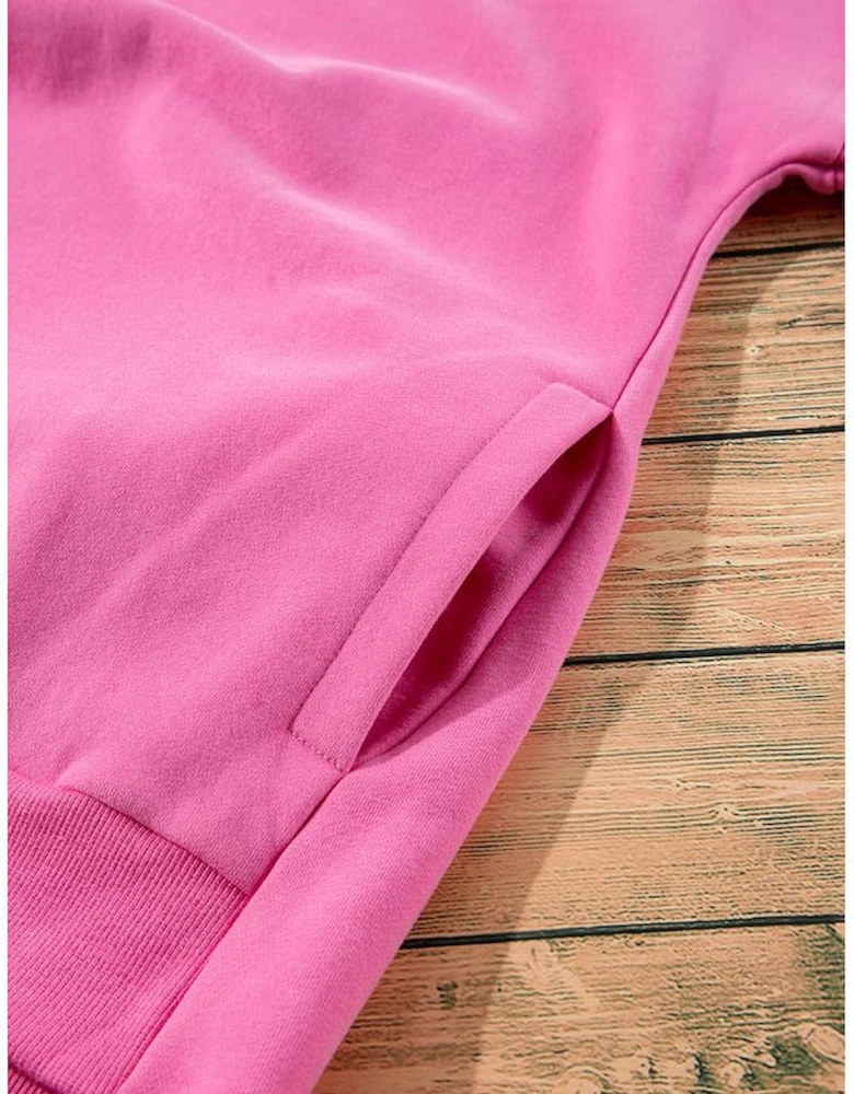 Bonbon Solid Fleece Lined Drop Shoulder High Low Sweatshirt