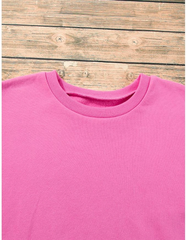 Bonbon Solid Fleece Lined Drop Shoulder High Low Sweatshirt