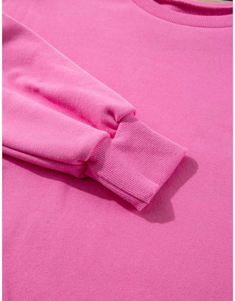 Bonbon Solid Fleece Lined Drop Shoulder High Low Sweatshirt