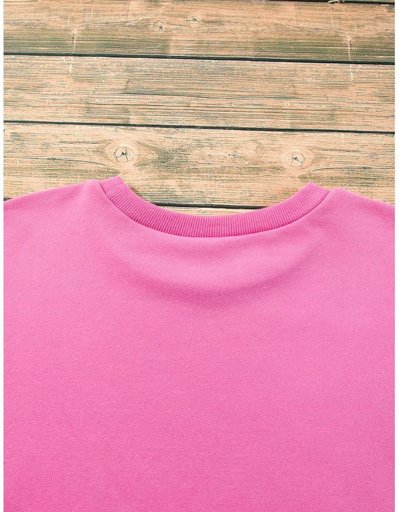 Bonbon Solid Fleece Lined Drop Shoulder High Low Sweatshirt