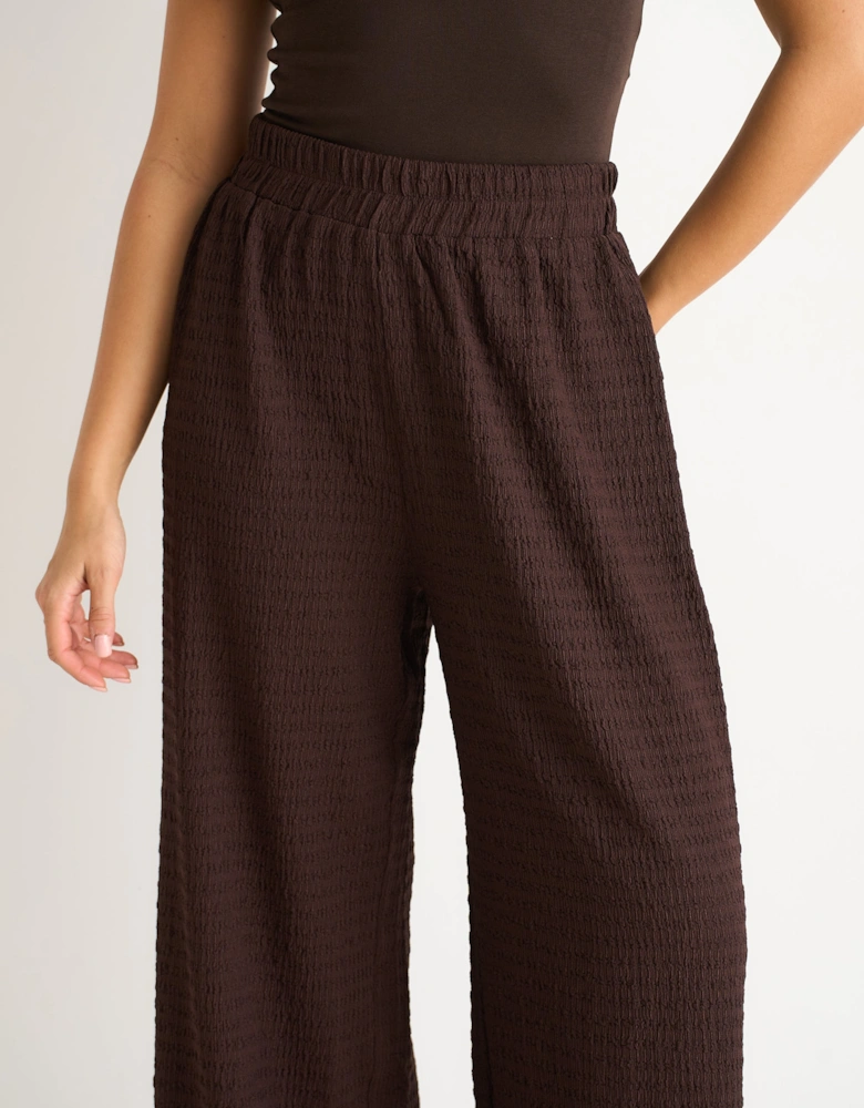Chocolate Textured Elastic Waist Pull On Trousers