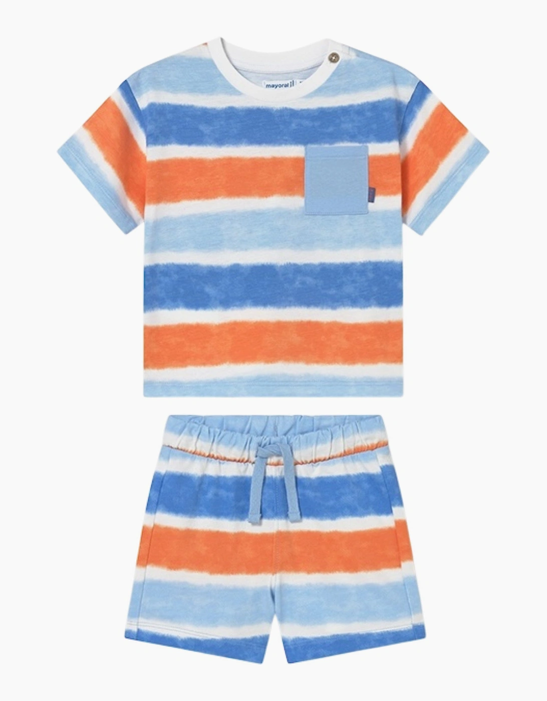 Boys Blue Orange Stripe Jersey Short Set, 5 of 4
