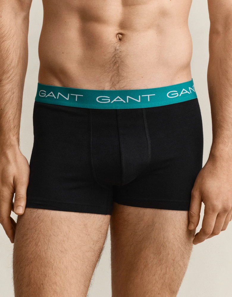 3-Pack Mens Trunks with Multi Coloured Waistbands - 5 Black