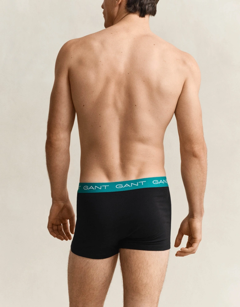 3-Pack Mens Trunks with Multi Coloured Waistbands - 5 Black