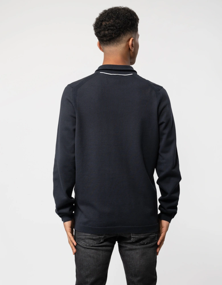 BOSS Green Ever-X Mens Cotton Blend Zip-Neck Sweater with Logo Print - Dark Blue 402