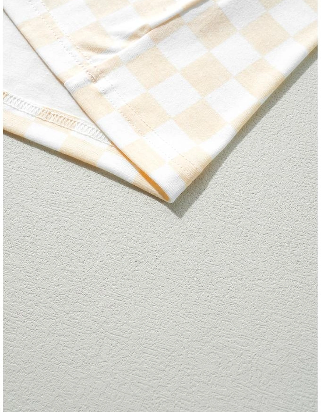 Beige Checkered Print Long Sleeve Top and Pants Lounge Set