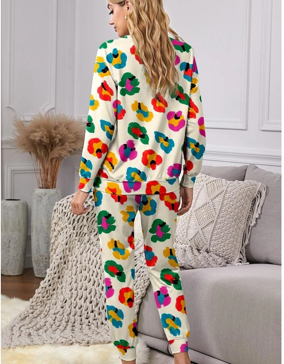 Apricot Leopard Print Long Sleeve Top and Skinny Pants Lounge Set, 13 of 12