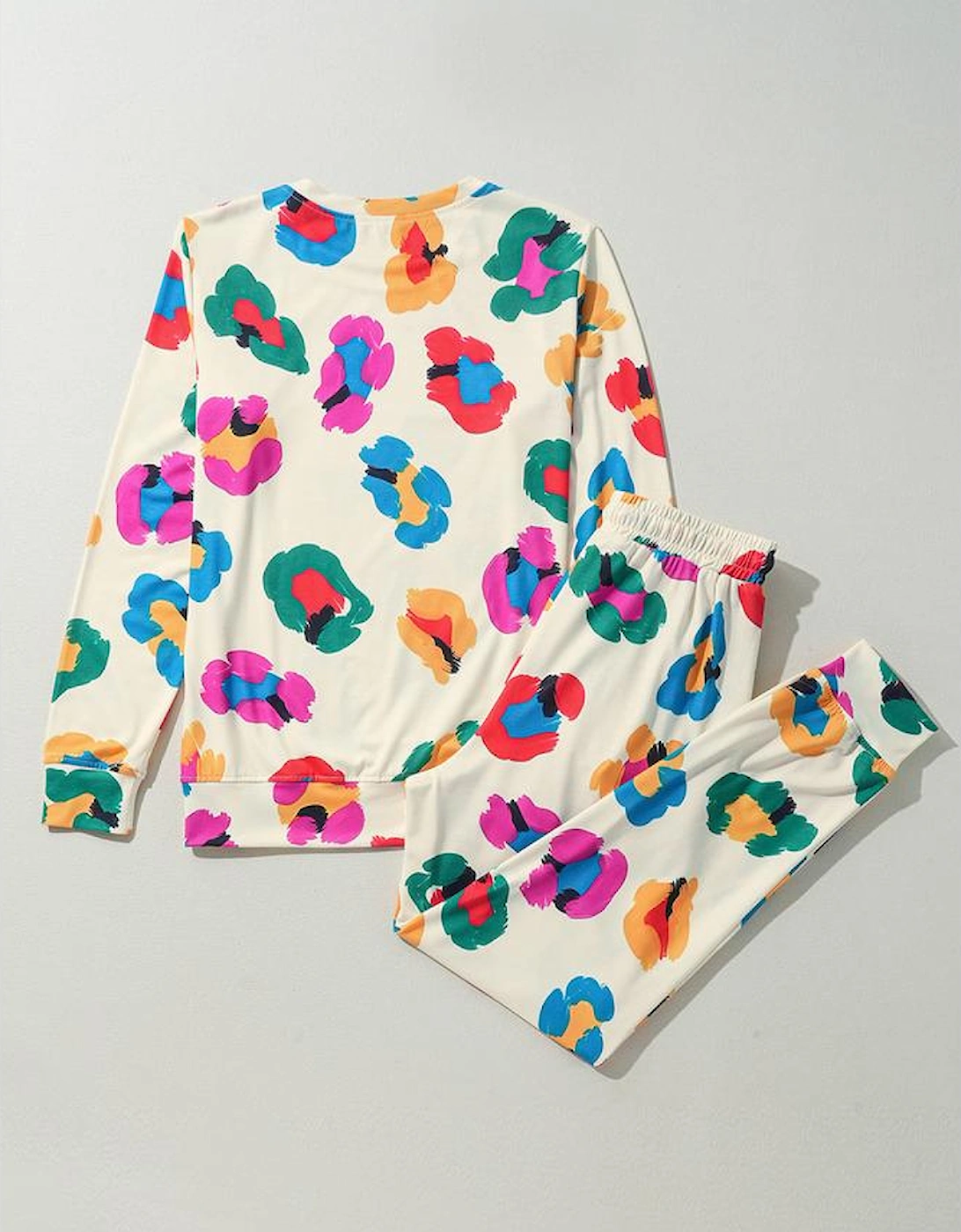 Apricot Leopard Print Long Sleeve Top and Skinny Pants Lounge Set