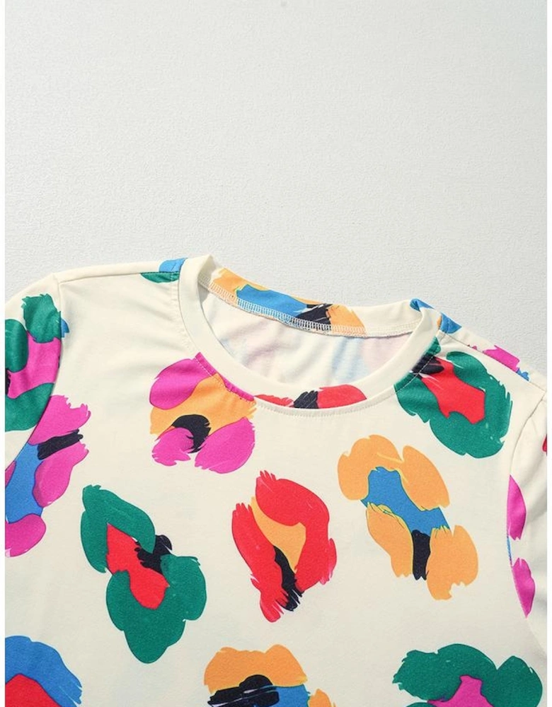 Apricot Leopard Print Long Sleeve Top and Skinny Pants Lounge Set