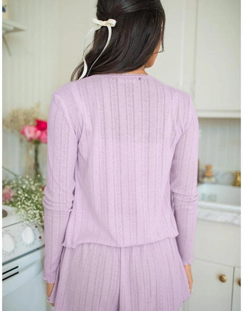 Orchid Petal Delicate Texture Cropped Cami Shorts and Cardigan 3pcs Lounge Set