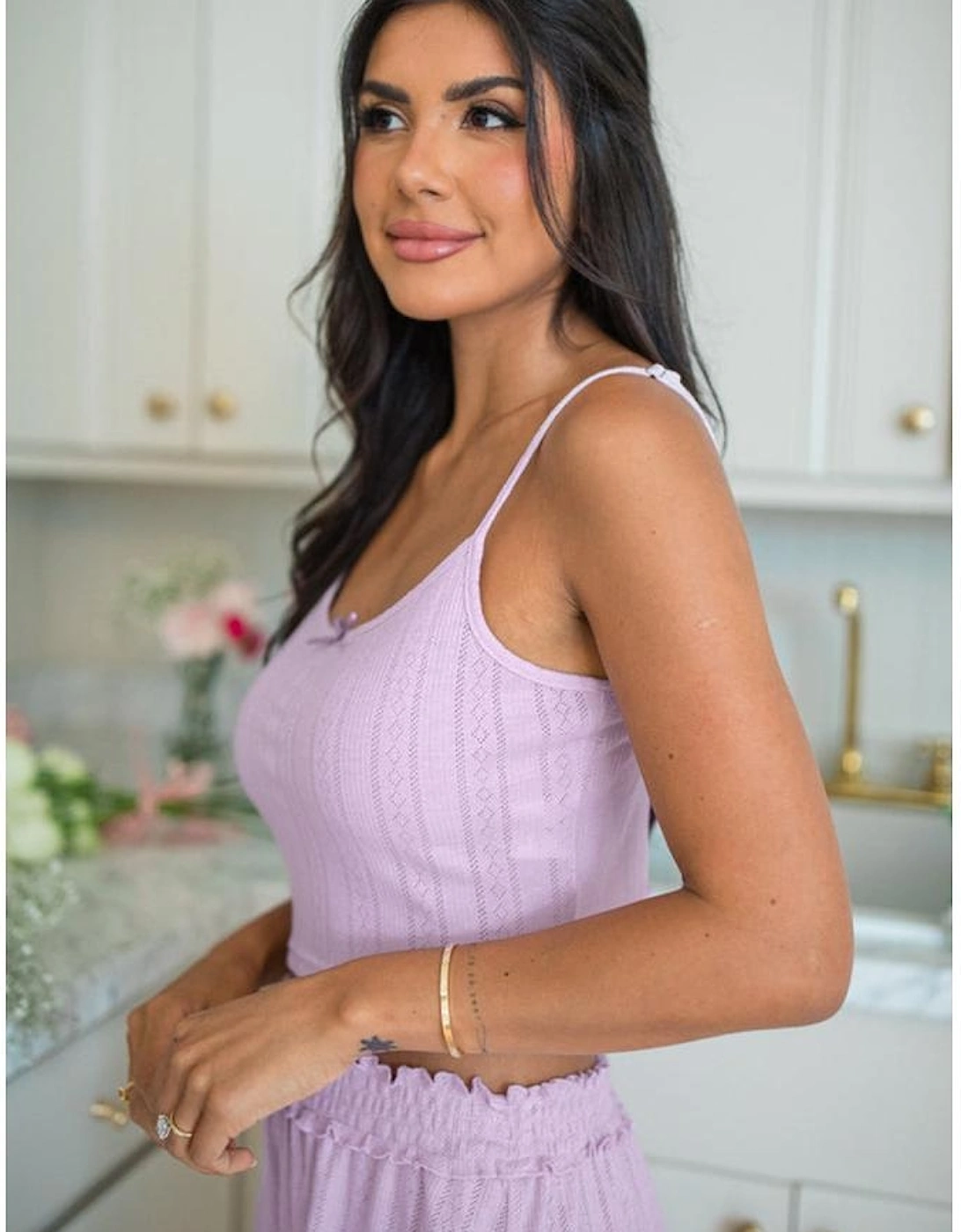 Orchid Petal Delicate Texture Cropped Cami Shorts and Cardigan 3pcs Lounge Set