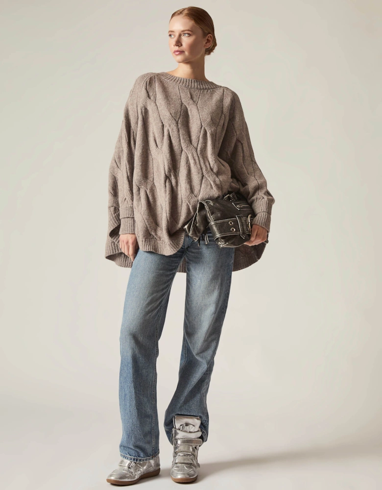 Oversized Cable Detail Grey Jumper
