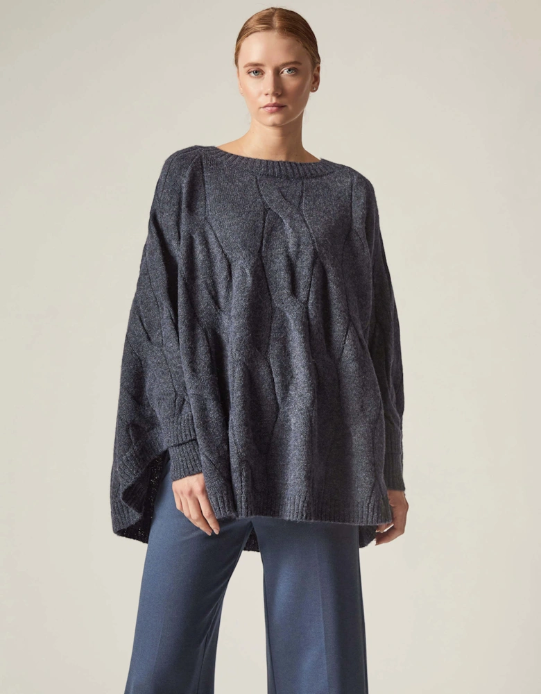 Oversized Cable Detail Navy Jumper
